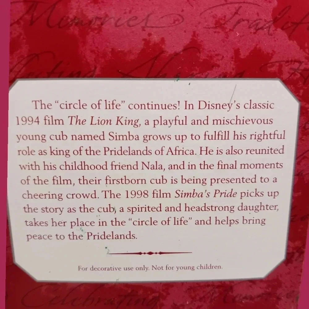 Hallmark  simba & Nala walt disney simba's pride christmas ornament